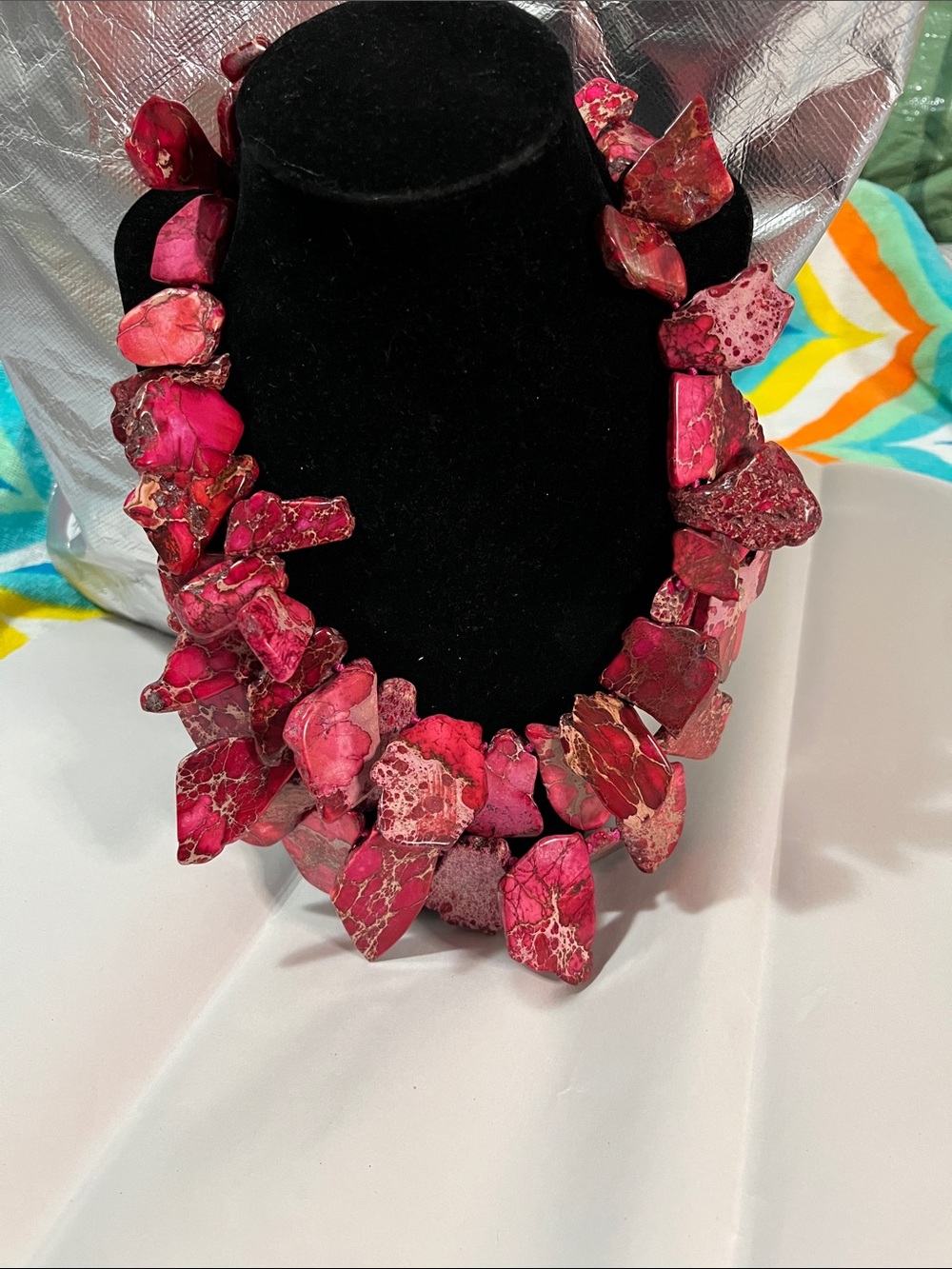 Vibrant Pink Chunky Stone Necklace